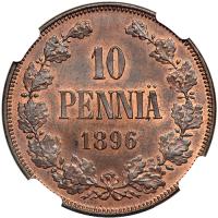 Finland. 10 Pennia, 1896. NGC MS64 - 2