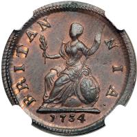 Great Britain. Farthing, 1734. NGC MS63 - 2