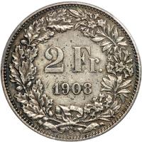 Switzerland. 2 Francs, 1908-B. PCGS AU53 - 2