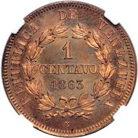 Venezuela. Essai Centavo, 1863-E. NGC PF65 - 2