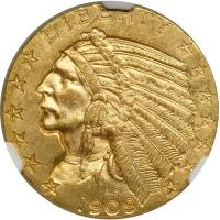 1909-D $5 Indian. NGC MS63