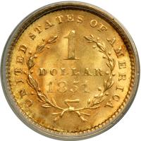 1851 $1 Gold Liberty. ANACS MS64 - 2