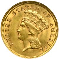 1854 $3 Gold. NGC AU58