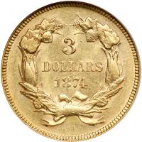 1874 $3 Gold. NGC AU58 - 2