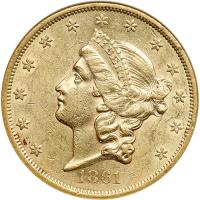 1861 $20 Liberty. NGC AU55