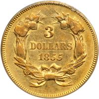 1855 $3 Gold. PCGS AU53 - 2