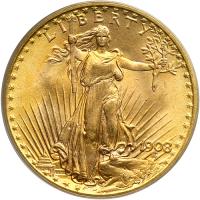 1908 $20 St. Gaudens. No Motto. PCGS MS66