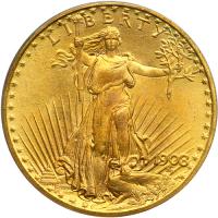 1908 $20 St. Gaudens. No Motto. PCGS MS66