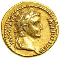 Tiberius, AD 14-37. Gold Aureus (7.7g). Mint of Lugdunum, AD 14-17. VF