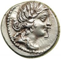Julius Caesar. Silver Denarius (3.8g). Struck in North Africa, 47-46 BC. VF