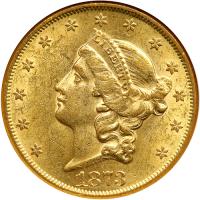 1873 $20 Liberty. Open 3. NGC AU58