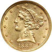 1889 $5 Liberty. NGC MS61