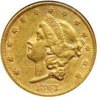 1863-S $20 Liberty. NGC AU53