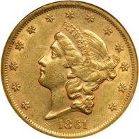 1861 $20 Liberty. NGC AU53
