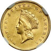 1855 $1 Gold Indian. NGC MS61