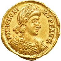 Honorius, AD 393-423. Gold Solidus (4.4g),. Mint of Ravenna, AD 402-6. EF