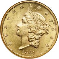 1861 $20 Liberty. NGC MS61
