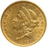 1862-S $20 Liberty. NGC AU55