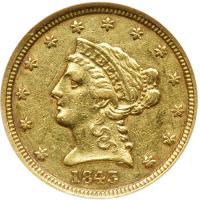 1843-D $2.50 Liberty. NGC AU53