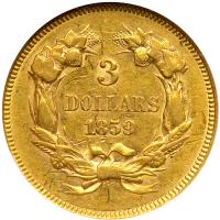 1859 $3 Gold. NGC AU50 - 2