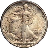 1917-D Liberty Walking Half Dollar. Mint mark on reverse. PCGS AU58