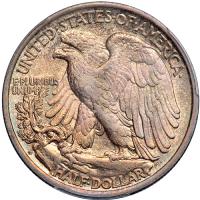 1917-D Liberty Walking Half Dollar. Mint mark on reverse. PCGS AU58 - 2