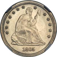 1865 Liberty Seated Quarter Dollar. NGC MS64