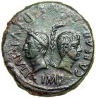 Octavian, with Divus Julius Caesar. 36 BC. AE Dupondius (20.1g). Gaul, Lugdunum. VF