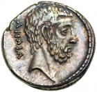 Q. Servilius Caepio Brutus, moneyer. Silver Denarius (4.2g), 54 BC. VF