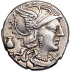 Sex. Pompeius Fostlus, moneyer, 137 BC. Silver Denarius (4.0g). AEF