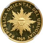 Uruguay. Pattern Gold Set: Peso, 5 Pesos and 10 Pesos, 1969. NGC PF64