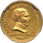 Uruguay. Gold Pattern 10 Centesimos, 1953. NGC AU