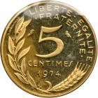 France. Gold Piefort 5 Centimes, 1974. PF - 2
