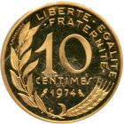 France. Gold Piefort 10 Centimes, 1974. PF - 2