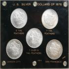 A lot of 1878 silver dollars in a lucite holder