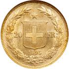 Switzerland. 20 Francs, 1895-B. NGC MS62 - 2