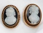 Pair Of Antique Sardonyx, 14K Yellow Gold Buttons