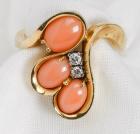 Lady's Angel Skin Coral, Diamond, 14K Yellow Gold Ring