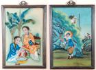 Pair of Antique Chinese Reverse Paintings on Glass