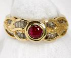 Lady's Ruby, Diamond, 14K Yellow Gold Band Style Ring