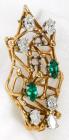 Emerald, Diamond, 14K Yellow Modern Design Brooch