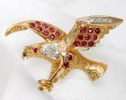 Ruby, Diamond, 14K Yellow Gold Eagle Pendant