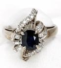 Lady's Sapphire, Diamond, 14K White Gold Ring