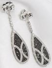 Pair of Black & Colorless Diamond, 14K White Gold Drop Style Earrings