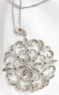 Diamond, 18K White Gold Floral Design Pendant & Chain