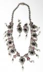 Antique Style Sapphire, Ruby, Pearl, Diamond, Silver on Yellow Gold Necklace & Earring Suite - 2