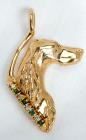 Emerald, Diamond, 14K Yellow Gold Dog Head Pendant