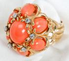 Lady's Coral, Diamond, 14K Yellow Gold Ring