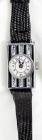 Lady's Art Deco, 18K White Gold, Black Enamel Wristwatch