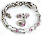 Multi Colored Sapphire, Diamond, 14K White Gold Necklace, Ring & Earring Suite